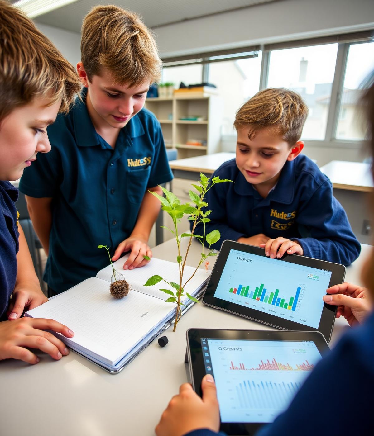 Students analysing plant growth data